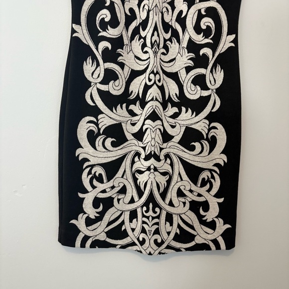 eci New York Baroque Scroll Knit Sheath Dress Black Beige Size 6 - Picture 3 of 8